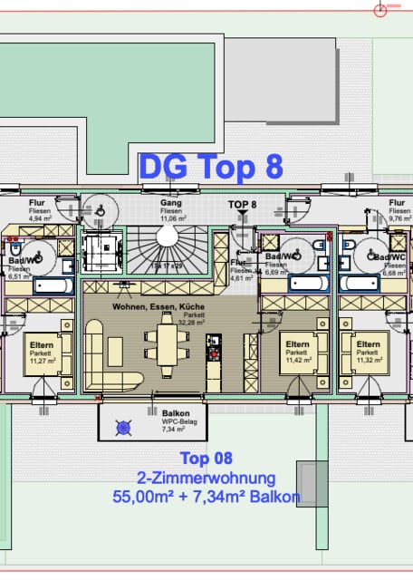 Top 8 Neubauwohnung mit Tiefgarage, Balkon und Dachterrasse