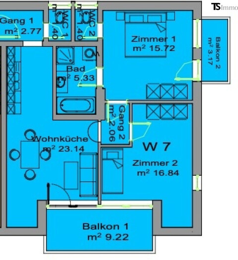 Bregenz: Langen bei Bregenz: großzügige 3-Zimmer-Eck-Wohnung ca. 69 m2, 2 Balkone ca. 12 m2 + ca. 5 m2 - TOP 7