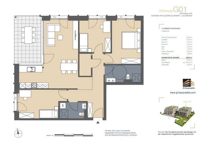 Lauterach bei Bregenz: 4 Zimmer Gartenwohnung im Klosterquartier