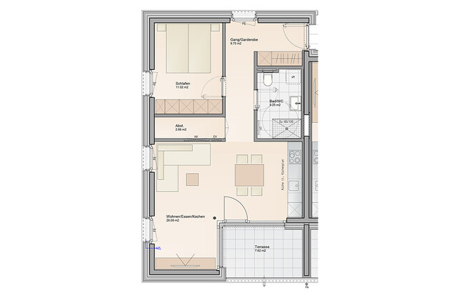 Perfekt aufgeteilte 2-Zimmer Terrassenwohnung (Top A02)