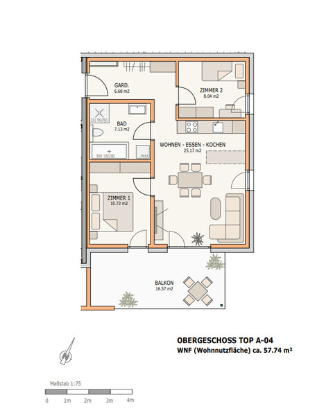 Moderne 3-Zimmer-Wohnung mit Sonnenbalkon im Obergeschoss  - Gaißau Flurweg Top 4