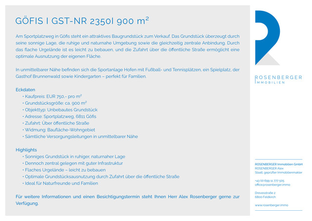  BAUGRUNDSTÜCK  I  GÖFIS I 900 m²  I  GST-NR 2350