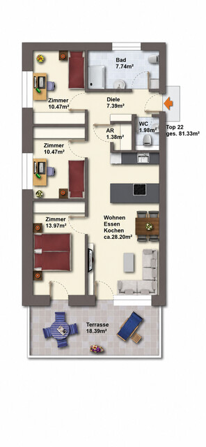 Schöne, helle, möblierte 4 Zimmer-Wohnung 