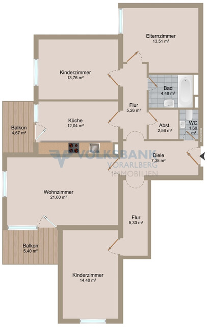 3 Schlafzimmer | ca. 102 m² Wohnfläche | Tiefgaragenplatz!