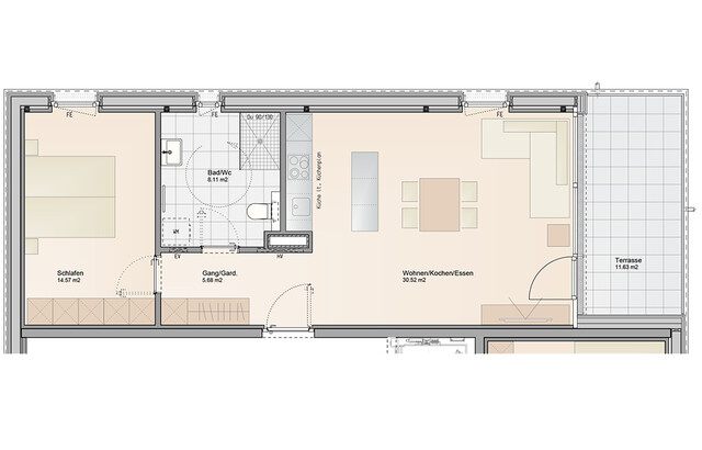 Wohnen nahe alter Rhein | 2-Zimmer Dachgeschosswohnung (Top B05)