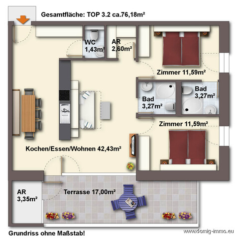 Luxuriöse 3 Zimmer Ferienwohnung mit Zweitwohnsitzwidmung in Wald am Arlberg! 3.OG Top 2