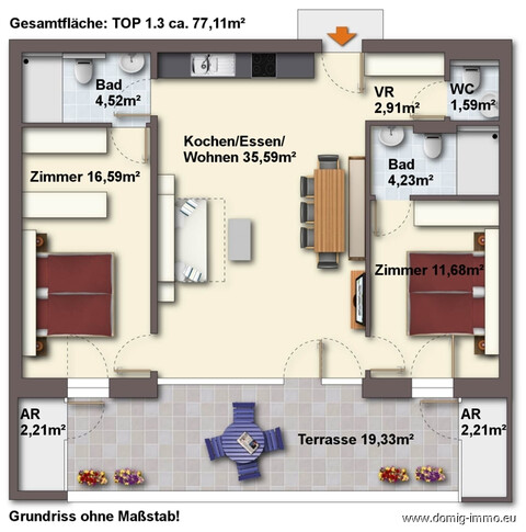 Exklusive 3 Zimmer Ferienwohnung mit 4* Niveau in Wald am Arlberg im Resort Zapfig-Living! 1.OG Top3
