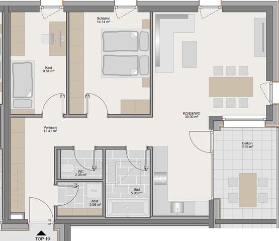 3-Zimmer-Wohnung (Top 19) mit Balkon, TG und privatem Gartenanteil, Feldkirch Altenstadt