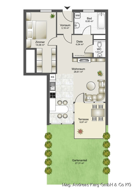 2-Zimmer Gartenwohnung im Zentrum von Dornbirn