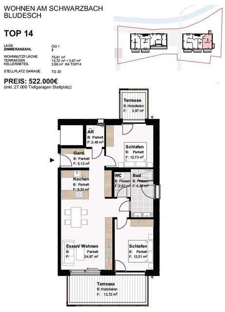 Großzügige 3 Zimmer Wohnung im ersten Obergeschoss - Wohnen am Schwarzbach in Bludesch