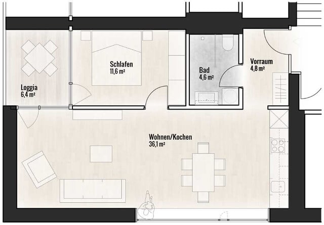 Moderne, hochwertige 2-Zimmer-Wohnung mit Loggia und TG-Platz - im Zentrum von Feldkirch