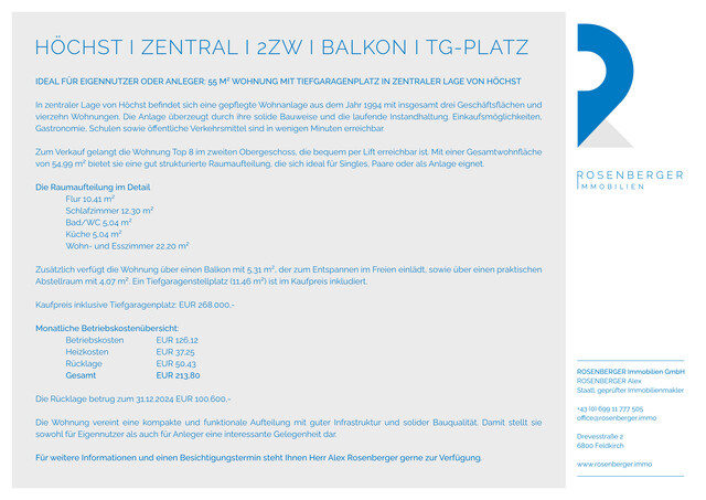 IDEAL FÜR EIGENNUTZER ODER ANLEGER: 55 M² WOHNUNG MIT TIEFGARAGENPLATZ IN ZENTRALER LAGE VON HÖCHST
