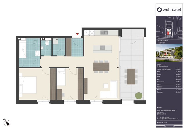 Wohnanlage "Hillside" - Traumhafte 3-Zimmerwohnung mit großzügiger Terrasse - Top 02