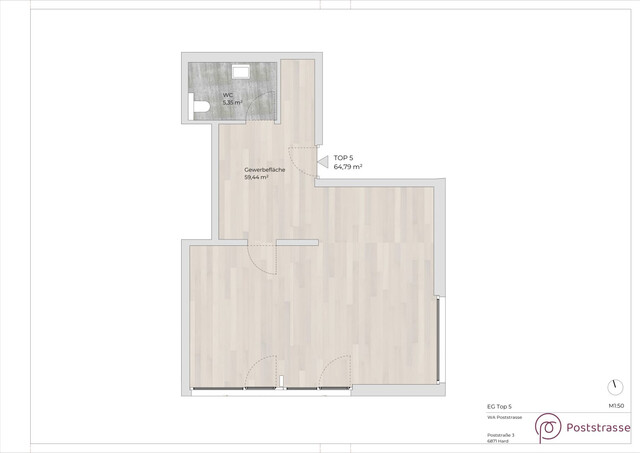 Hochkarätige Bürofläche mit 65 m2 und 2 Zimmern: modernes Arbeiten im neuen Geschäfts- und Wohnhaus "Poststrasse" im Zentrum von Hard