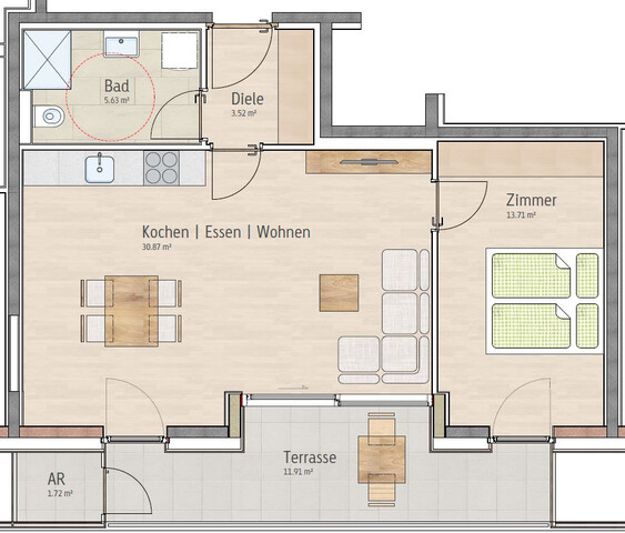 Neuwertige 2-Zimmer Wohnung im Dachgeschoß! Top 8