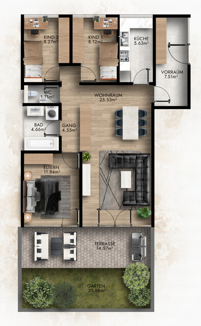 4-Zimmer-Wohnung mit Terrasse und Garten in Dornbirn