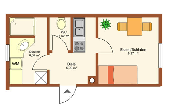 Provisionsfreie Wohnung - Single-Apartment im Erdgeschoß