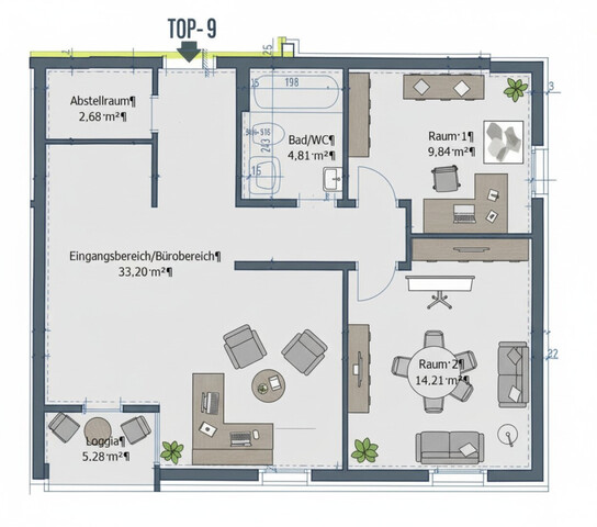 Effiziente Büro-/Praxisfläche mit Loggia in zentraler Lage in Feldkirch zu vermieten!