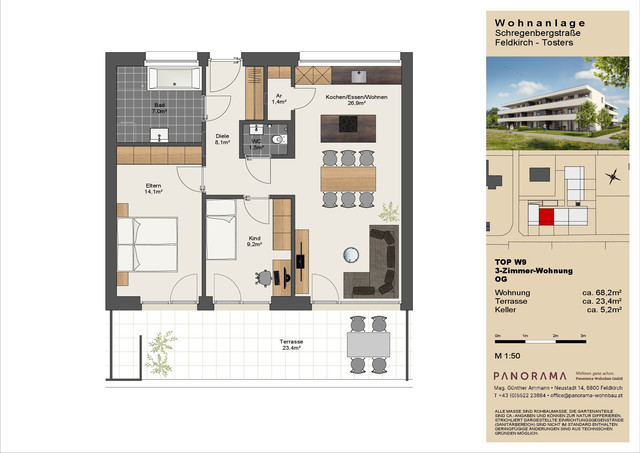 Sonnige, ruhige und stadtnahe 3-Zimmerwohnung (Top W9) in Feldkirch-Tosters