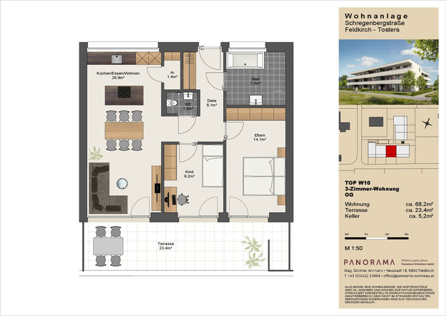 Sonnige, ruhige und stadtnahe 3-Zimmerwohnung (Top W10) in Feldkirch-Tosters
