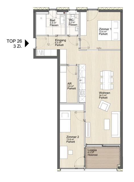 Erstbezug - großzügige 3-Zimmerwohnung im Zentrum von Dornbirn