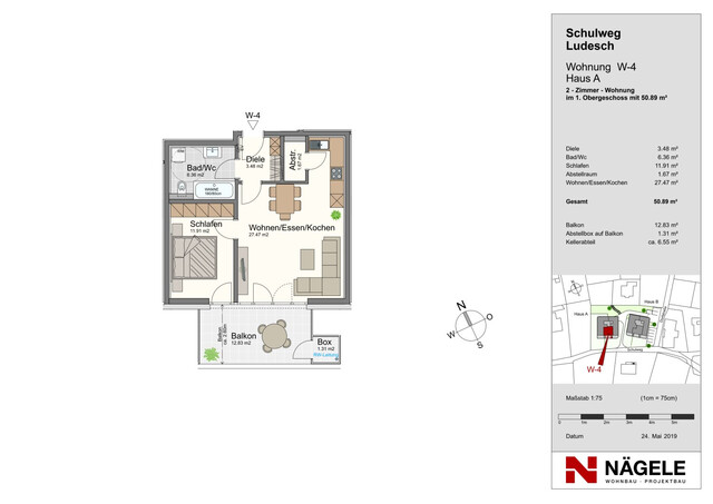 Zentral und sonnig wohnen in der schönen Wohngemeinde Ludesch - Neuwertige 2-Zi Wohnung mit Balkon & Garage