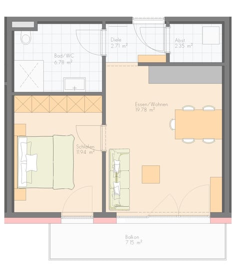 2-Zimmerwohnung im 1. Obergeschoss, TOP5, Kleinwohnanlage mit nur 9 Wohneinheiten im Hatlerdorf