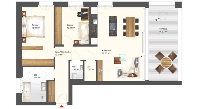 Wohnen in bevorzugter Lage! 3-Zimmer-Terrassenwohnung W15 in Wolfurt!