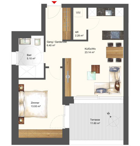 Wohnen in bevorzugter Lage! 2-Zimmer-Terrassenwohnung W16 in Wolfurt!