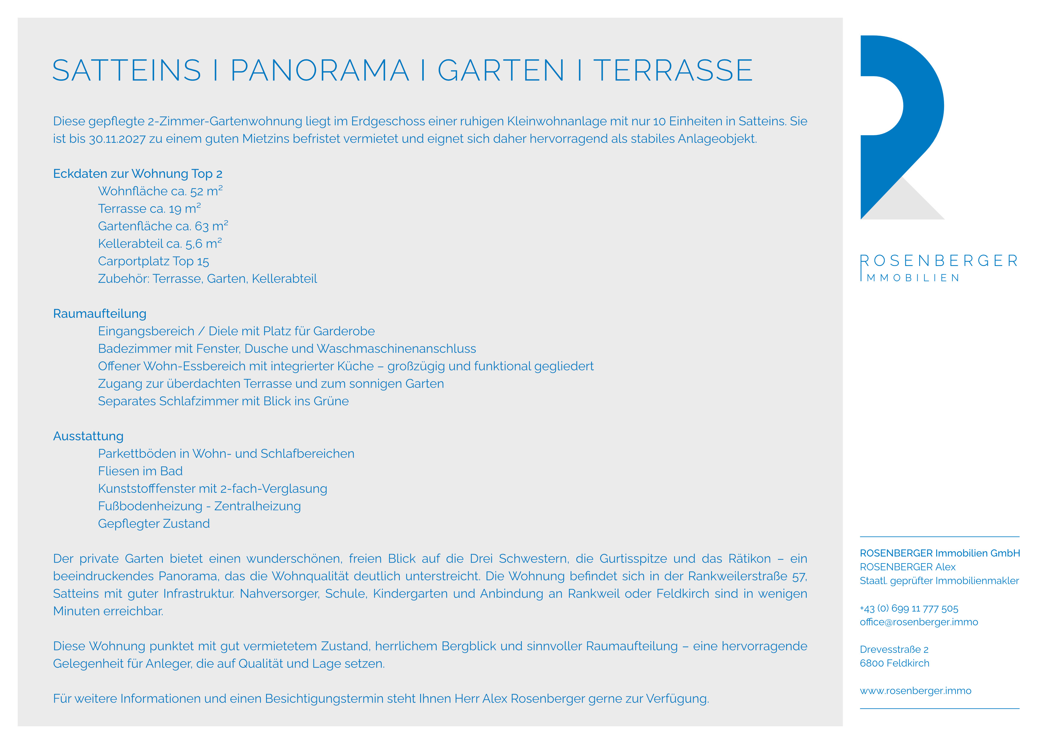 ATTRAKTIVE ANLEGERWOHNUNG MIT GARTEN & BERGBLICK IN SATTEINS