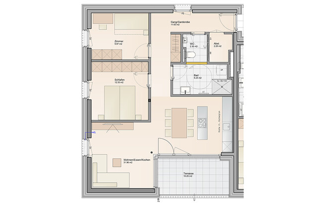 Perfekte Raumteilung & Süd-Terrasse: 3-Zimmer Wohnung (Top B03)