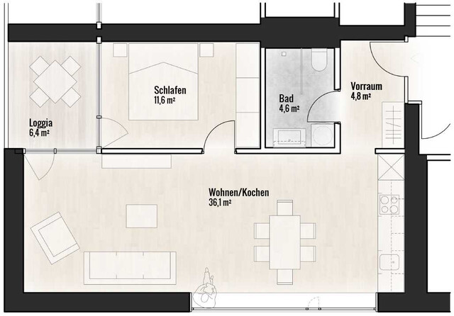 Moderne, hochwertige 2-Zimmer-Wohnung mit Loggia und TG-Platz - im Zentrum von Feldkirch