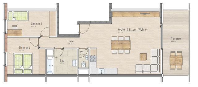 Lustenau, Ludwigstraße: Großzügige und helle 3 Zimmerwohnung mit großer Terrasse und Carport