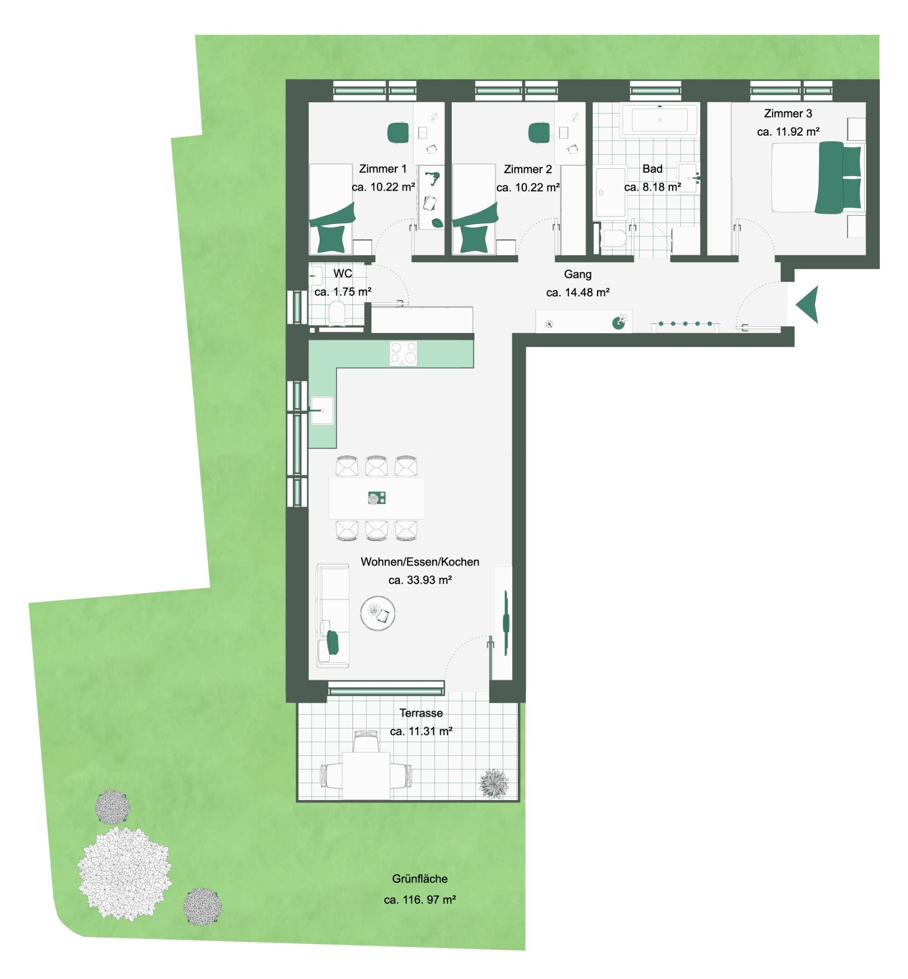 4 Zimmer Gartenwohnung, unweit Landesgrenze Liechtenstein und LKH