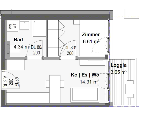 Modernes, möbliertes 2-Zimmer-Apartment in Architekten-Wohnanlage in Feldkirch