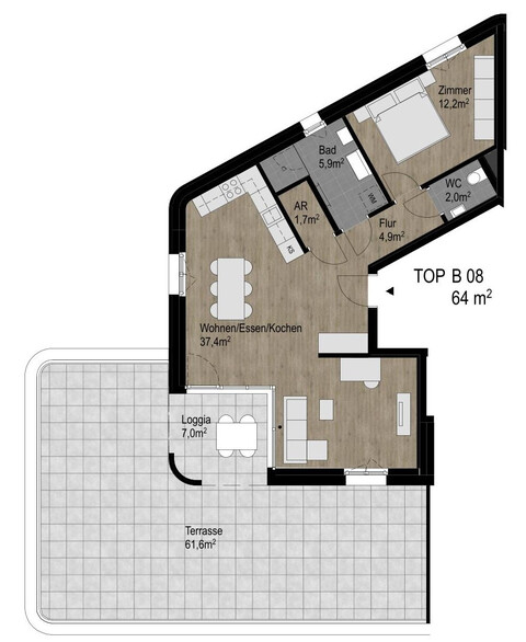 Tolle 2-Zimmer-Penthousewohnung über den Dächern von Lustenau