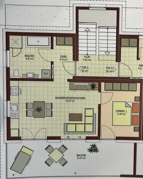 Moderne 2-Zimmer Dachgeschosswohnung mit großem Balkon und Carport