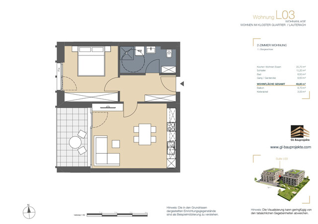 Gut geschnittene 2 Zimmer Wohnung im Klosterquartier