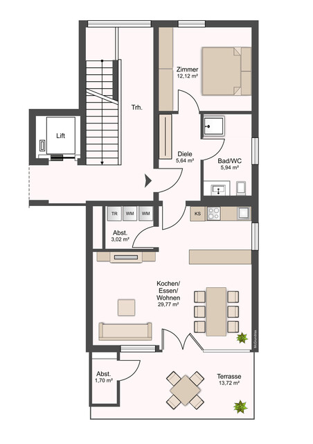 Moderne 2-Zimmer-Wohnung mit überdachter Terrasse in Schwarzach