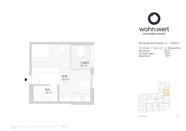 1,5-Zimmer-Dachgeschoßwohnung am Jahnplatz inmitten von Feldkirch - Erstbezug - zu mieten - Top A3.2