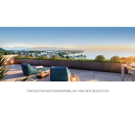 Penthouse SeeSuite in Terrassenvilla m. fantastischem Panoramablick ü. Bodensee + Rheintal + Bregenz; in fußläufiger Distanz z. See + Stadtzentrum