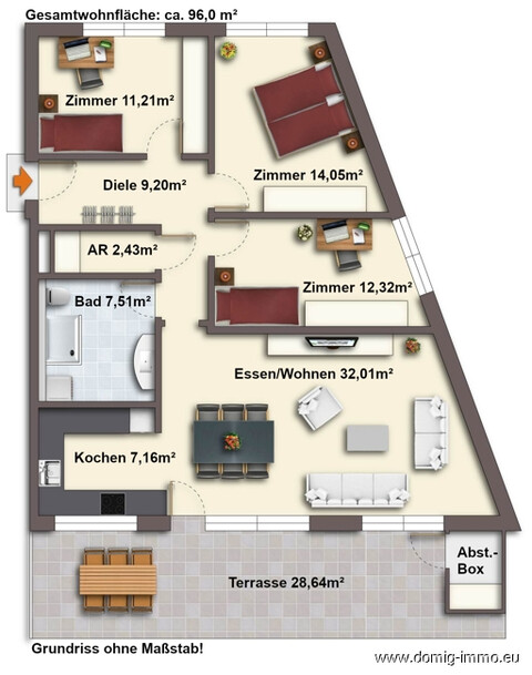 Großartige 4 Zim. Gartenwohnung mit ca. 96m² Wfl., großer Terrasse und Tiefgaragenplatz in Hohenems!