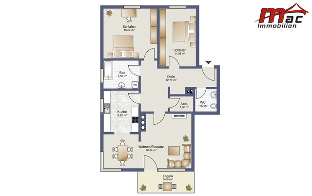 Optimal geschnittene 3 Zimmer-Dachgeschoss-Wohnung 