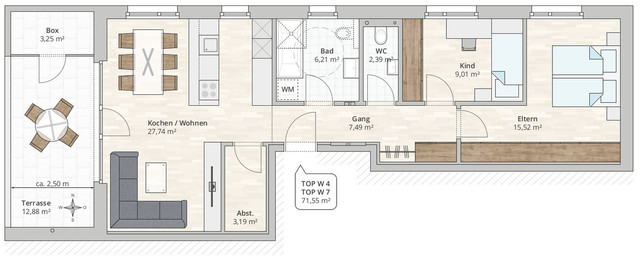 3-Zi-Dachgeschosswohnung TOP 7 in Mäder, Fenkern 2