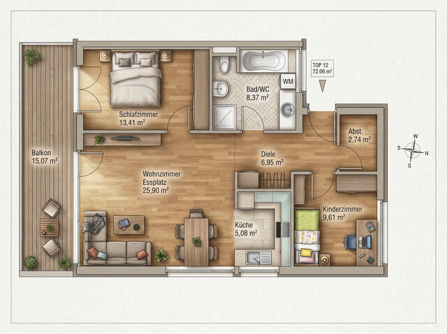 3-Zimmer-Wohnung mit Balkon in zentraler Lage
