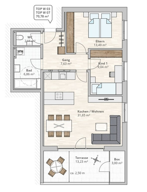 Erstbezug! 3-Zimmer-Dachgeschosswohnung TOP 7 in Feldkirch-Tosters, Illstraße 39
