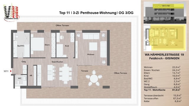 Exklusives Penthouse mit Panorama-Dachterrasse in Traumlage in Gisingen