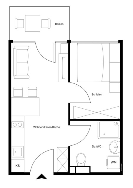 Vollmöblierte 2-Zimmer Micro-Living Mietwohnung mit Balkon