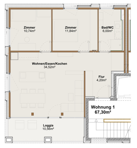 Helle 3-Zimmer-Wohnung mit Loftcharakter in Neubau