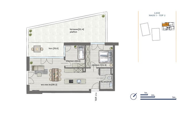 Top 02-HA1  |  Schöne 3-Zimmer-Erdgeschoss-Wohnung in Götzis-Steig 18 zu verkaufen!